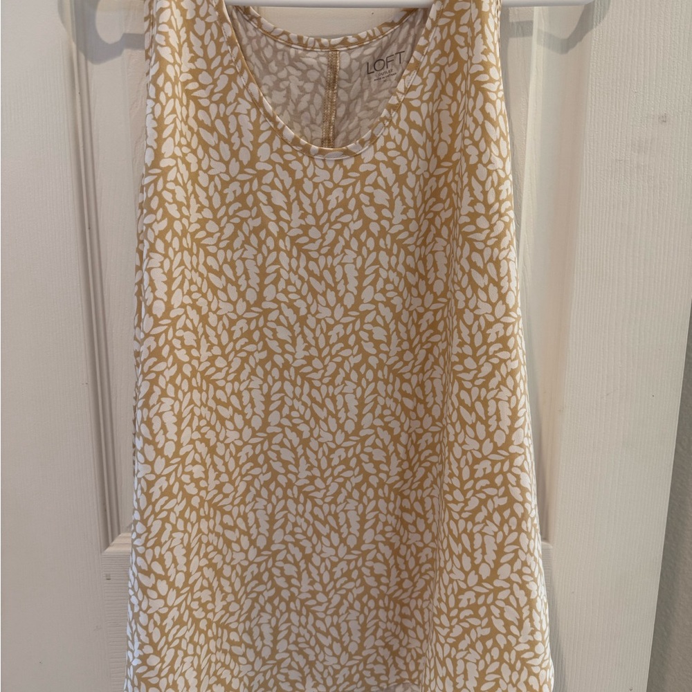 LOFT outlet Tan and Cream Leaf Print mixed media Top